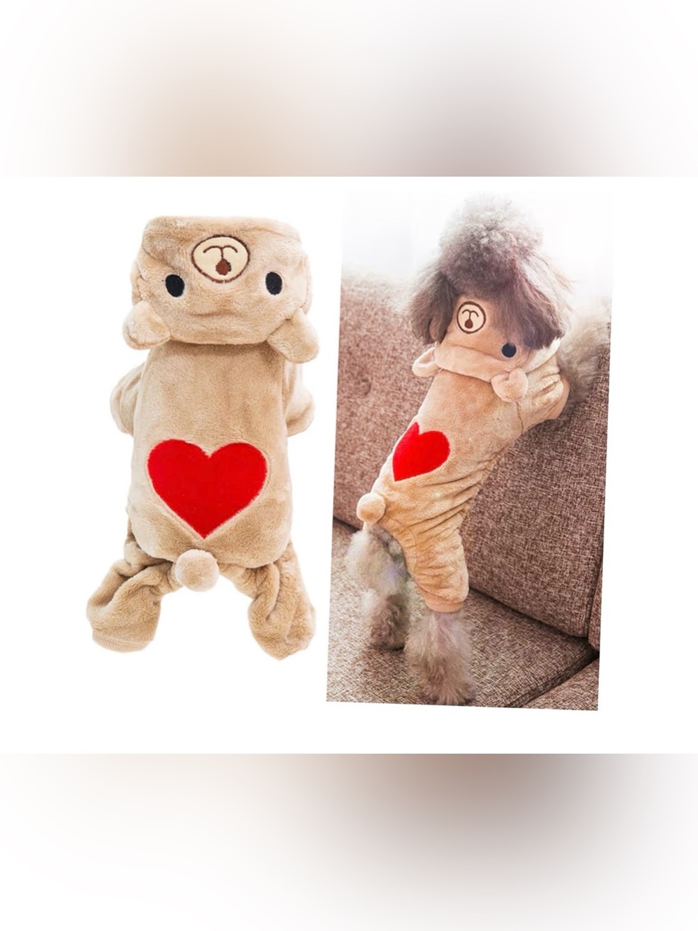 Teddy bear jumpsuit costume jacket outfit dog cat 4 legged pet pajamas cozy